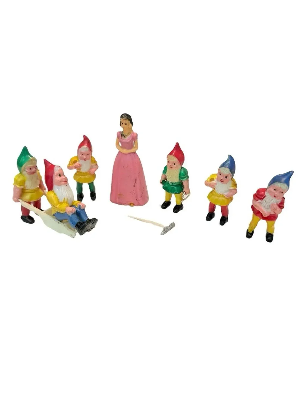 Vtg Snow White +6 Dwarfs Mini Figurines Cake Topper Decorations Birthday